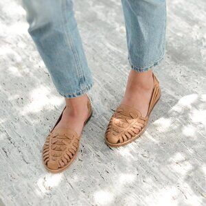 Nisolo Huarache Sandal Almond Leather Handmade Woven Anthropologie Beach Size 8